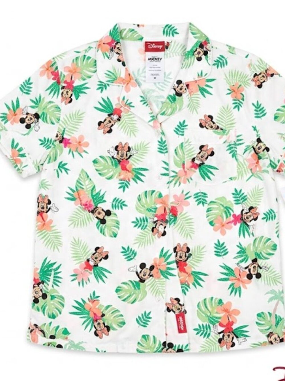 Disney White Tropical Mickey & Minnie Button up Top NWOT Size M